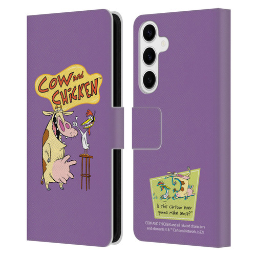 Cow and Chicken Graphics Character Art Leather Book Wallet Case Cover For Samsung Galaxy S24+ 5G