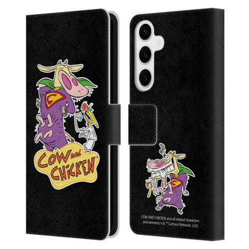 Cow and Chicken Graphics Super Cow Leather Book Wallet Case Cover For Samsung Galaxy S24+ 5G