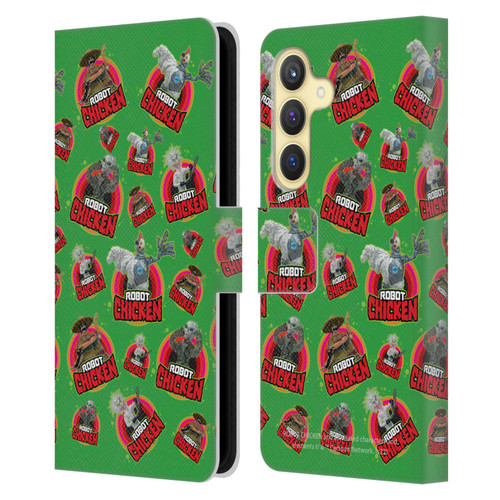 Robot Chicken Graphics Icons Leather Book Wallet Case Cover For Samsung Galaxy S24 5G