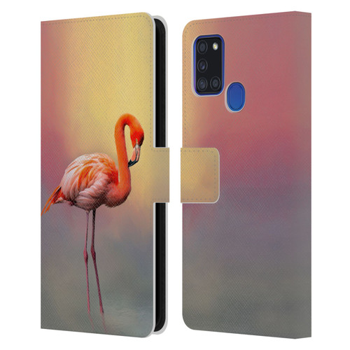 Simone Gatterwe Assorted Designs American Flamingo Leather Book Wallet Case Cover For Samsung Galaxy A21s (2020)