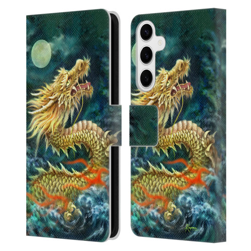 Kayomi Harai Animals And Fantasy Asian Dragon In The Moon Leather Book Wallet Case Cover For Samsung Galaxy S24+ 5G