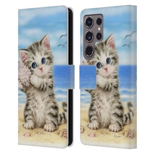 Kayomi Harai Animals And Fantasy Seashell Kitten At Beach Leather Book Wallet Case Cover For Samsung Galaxy S24 Ultra 5G