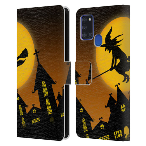 Simone Gatterwe Halloween Witch Leather Book Wallet Case Cover For Samsung Galaxy A21s (2020)