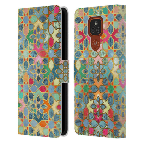 Micklyn Le Feuvre Moroccan Gilt and Glory Leather Book Wallet Case Cover For Motorola Moto E7 Plus