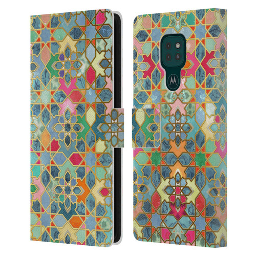 Micklyn Le Feuvre Moroccan Gilt and Glory Leather Book Wallet Case Cover For Motorola Moto G9 Play