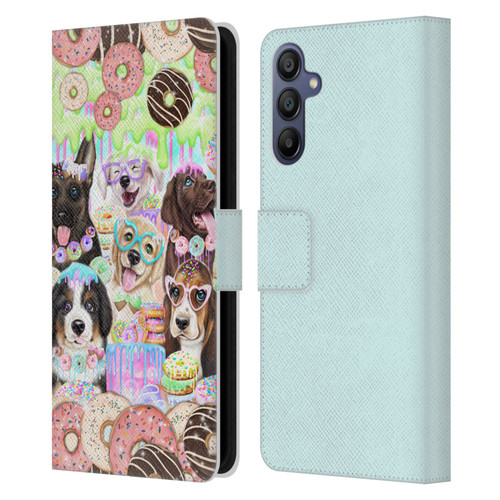 Sheena Pike Animals Puppy Dogs And Donuts Leather Book Wallet Case Cover For Samsung Galaxy A15