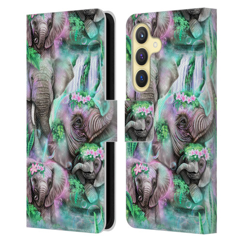 Sheena Pike Animals Daydream Elephants Lagoon Leather Book Wallet Case Cover For Samsung Galaxy S24 5G