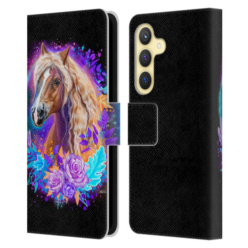 Sheena Pike Animals Purple Horse Spirit With Roses Leather Book Wallet Case Cover For Samsung Galaxy S24 5G