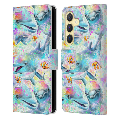 Sheena Pike Animals Rainbow Dolphins & Fish Leather Book Wallet Case Cover For Samsung Galaxy S24 5G