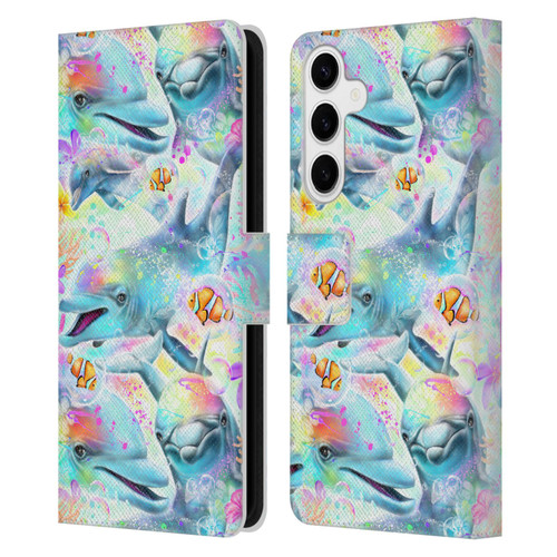 Sheena Pike Animals Rainbow Dolphins & Fish Leather Book Wallet Case Cover For Samsung Galaxy S24+ 5G