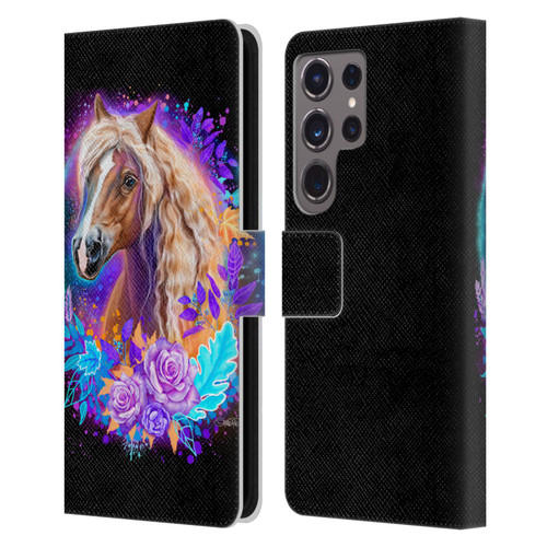 Sheena Pike Animals Purple Horse Spirit With Roses Leather Book Wallet Case Cover For Samsung Galaxy S24 Ultra 5G