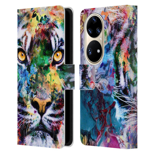 Riza Peker Animal Abstract Abstract Tiger Leather Book Wallet Case Cover For Huawei P50 Pro