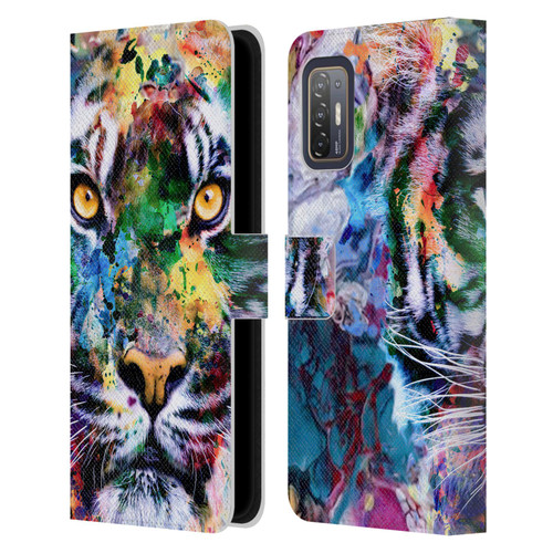 Riza Peker Animal Abstract Abstract Tiger Leather Book Wallet Case Cover For HTC Desire 21 Pro 5G