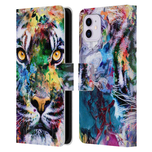 Riza Peker Animal Abstract Abstract Tiger Leather Book Wallet Case Cover For Apple iPhone 11