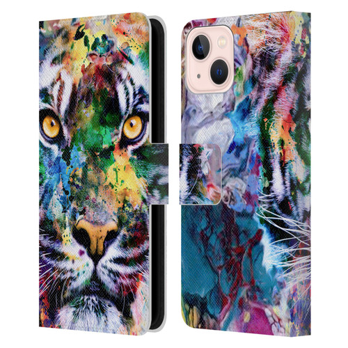 Riza Peker Animal Abstract Abstract Tiger Leather Book Wallet Case Cover For Apple iPhone 13