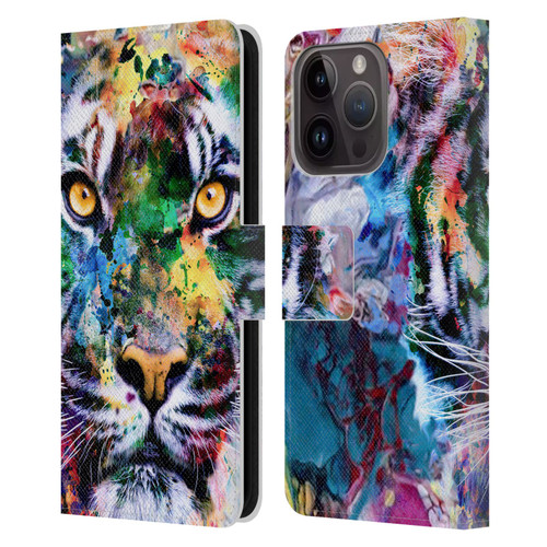 Riza Peker Animal Abstract Abstract Tiger Leather Book Wallet Case Cover For Apple iPhone 15 Pro