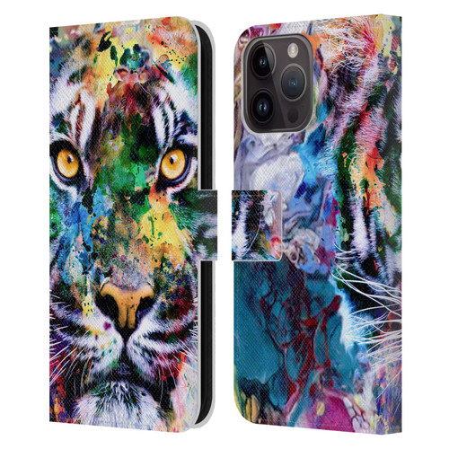 Riza Peker Animal Abstract Abstract Tiger Leather Book Wallet Case Cover For Apple iPhone 15 Pro Max