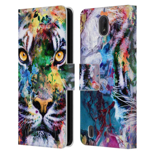 Riza Peker Animal Abstract Abstract Tiger Leather Book Wallet Case Cover For Nokia C01 Plus/C1 2nd Edition