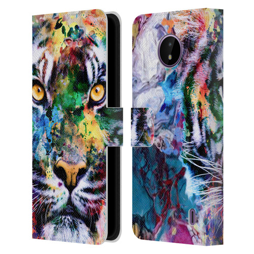 Riza Peker Animal Abstract Abstract Tiger Leather Book Wallet Case Cover For Nokia C10 / C20