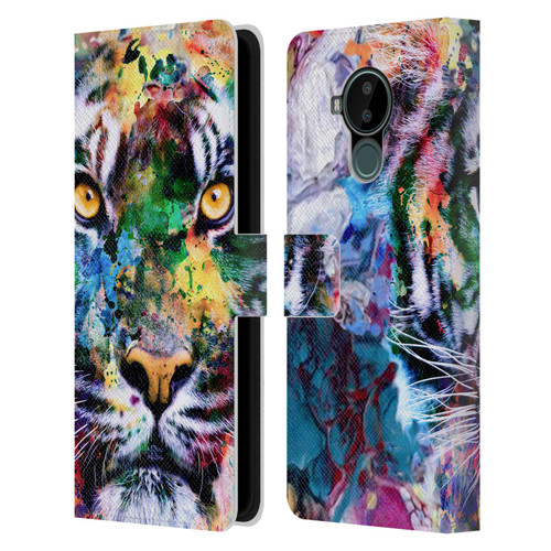 Riza Peker Animal Abstract Abstract Tiger Leather Book Wallet Case Cover For Nokia C30