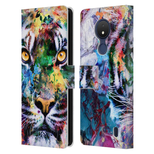 Riza Peker Animal Abstract Abstract Tiger Leather Book Wallet Case Cover For Nokia C21