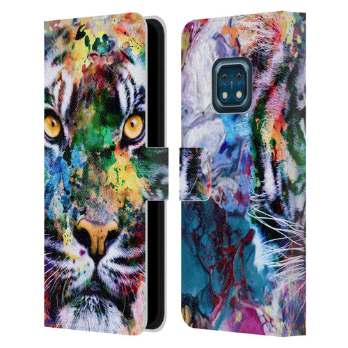 Riza Peker Animal Abstract Abstract Tiger Leather Book Wallet Case Cover For Nokia XR20