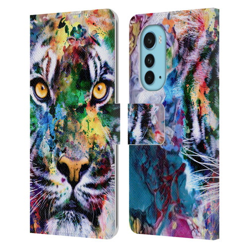 Riza Peker Animal Abstract Abstract Tiger Leather Book Wallet Case Cover For Motorola Edge (2022)