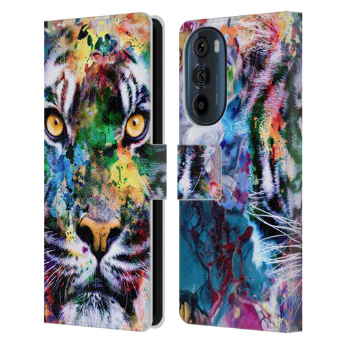 Riza Peker Animal Abstract Abstract Tiger Leather Book Wallet Case Cover For Motorola Edge 30
