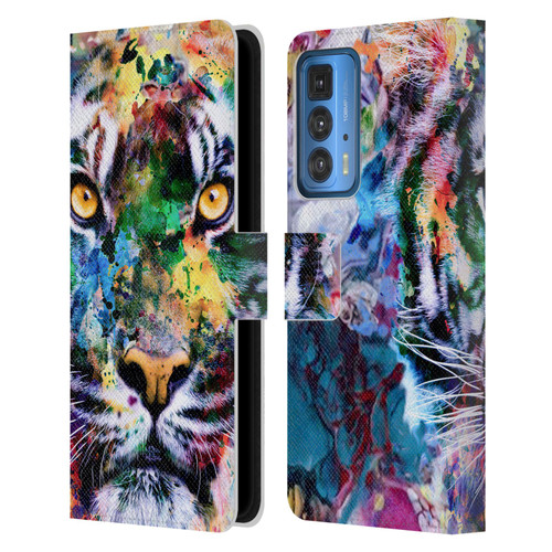 Riza Peker Animal Abstract Abstract Tiger Leather Book Wallet Case Cover For Motorola Edge 20 Pro