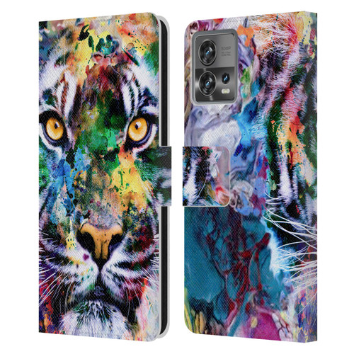 Riza Peker Animal Abstract Abstract Tiger Leather Book Wallet Case Cover For Motorola Moto Edge 30 Fusion