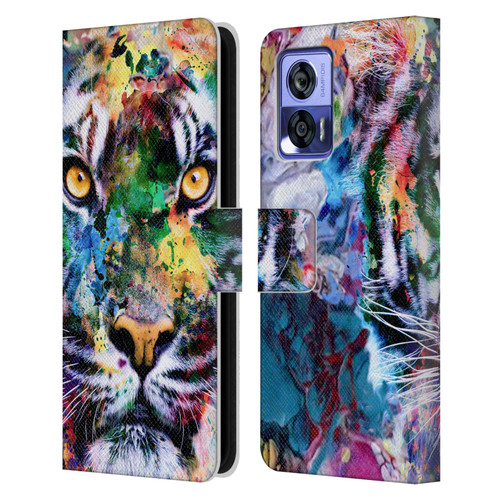 Riza Peker Animal Abstract Abstract Tiger Leather Book Wallet Case Cover For Motorola Edge 30 Neo 5G