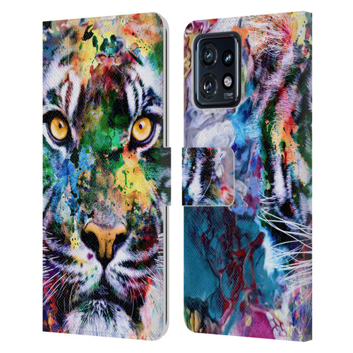 Riza Peker Animal Abstract Abstract Tiger Leather Book Wallet Case Cover For Motorola Moto Edge 40 Pro