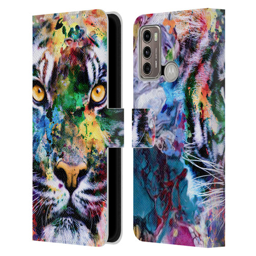 Riza Peker Animal Abstract Abstract Tiger Leather Book Wallet Case Cover For Motorola Moto G60 / Moto G40 Fusion