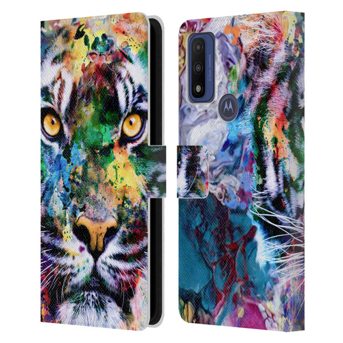 Riza Peker Animal Abstract Abstract Tiger Leather Book Wallet Case Cover For Motorola G Pure