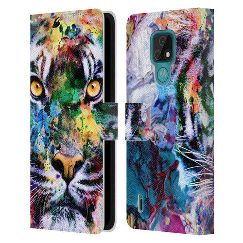 Riza Peker Animal Abstract Abstract Tiger Leather Book Wallet Case Cover For Motorola Moto E7