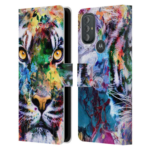 Riza Peker Animal Abstract Abstract Tiger Leather Book Wallet Case Cover For Motorola Moto G10 / Moto G20 / Moto G30