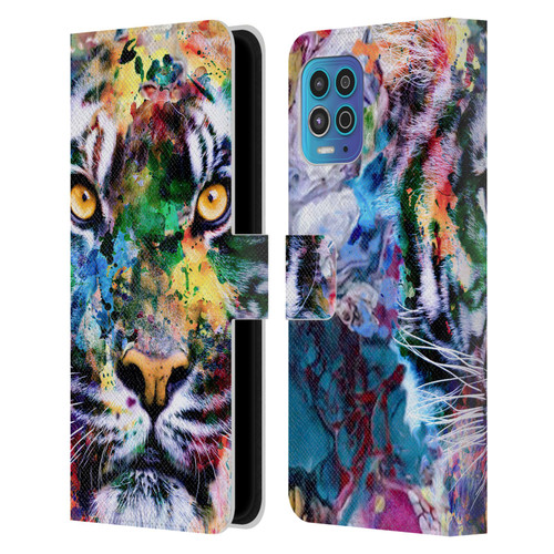 Riza Peker Animal Abstract Abstract Tiger Leather Book Wallet Case Cover For Motorola Moto G100