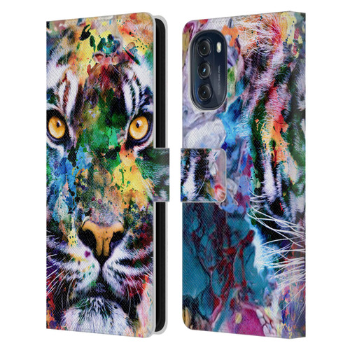 Riza Peker Animal Abstract Abstract Tiger Leather Book Wallet Case Cover For Motorola Moto G (2022)