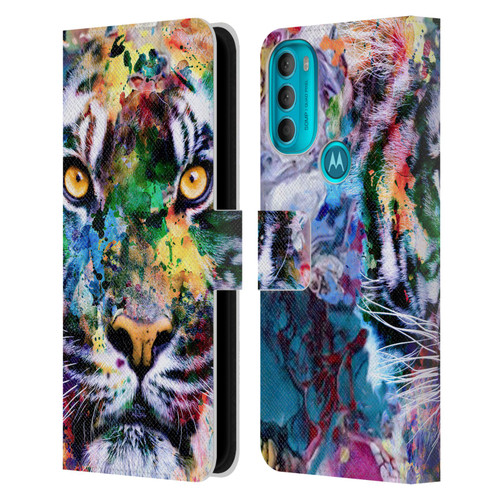 Riza Peker Animal Abstract Abstract Tiger Leather Book Wallet Case Cover For Motorola Moto G71 5G
