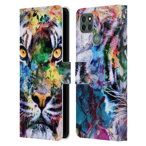 Riza Peker Animal Abstract Abstract Tiger Leather Book Wallet Case Cover For Motorola Moto G9 Power