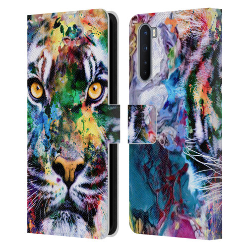 Riza Peker Animal Abstract Abstract Tiger Leather Book Wallet Case Cover For OnePlus Nord 5G