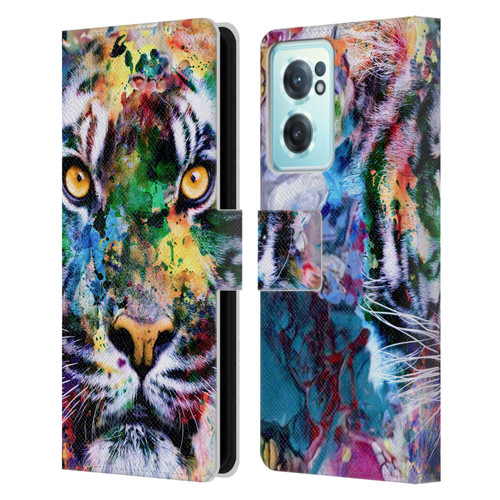Riza Peker Animal Abstract Abstract Tiger Leather Book Wallet Case Cover For OnePlus Nord CE 2 5G