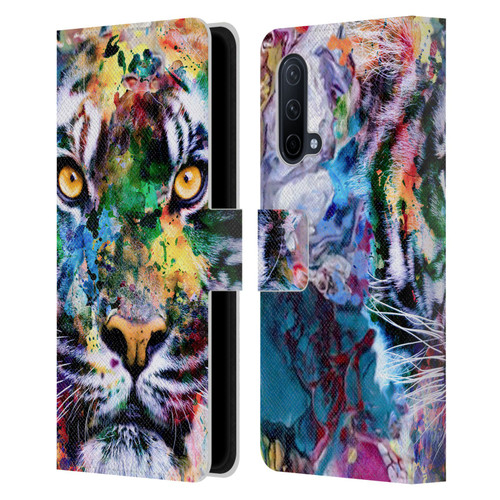 Riza Peker Animal Abstract Abstract Tiger Leather Book Wallet Case Cover For OnePlus Nord CE 5G