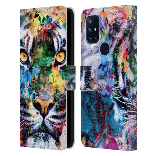 Riza Peker Animal Abstract Abstract Tiger Leather Book Wallet Case Cover For OnePlus Nord N10 5G
