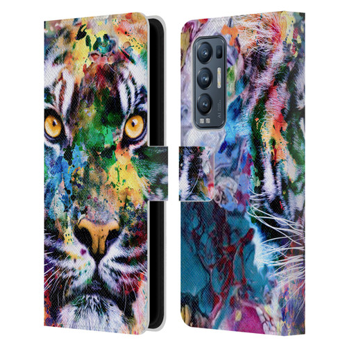 Riza Peker Animal Abstract Abstract Tiger Leather Book Wallet Case Cover For OPPO Find X3 Neo / Reno5 Pro+ 5G