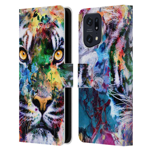 Riza Peker Animal Abstract Abstract Tiger Leather Book Wallet Case Cover For OPPO Find X5