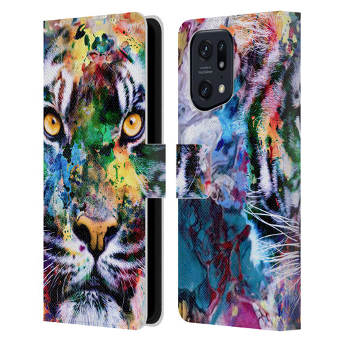 Riza Peker Animal Abstract Abstract Tiger Leather Book Wallet Case Cover For OPPO Find X5 Pro