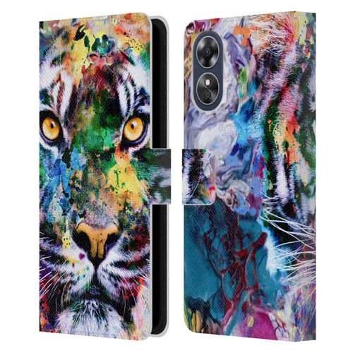 Riza Peker Animal Abstract Abstract Tiger Leather Book Wallet Case Cover For OPPO A17