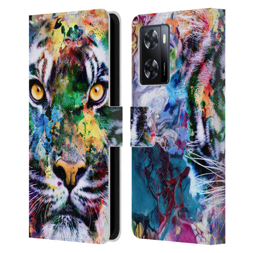 Riza Peker Animal Abstract Abstract Tiger Leather Book Wallet Case Cover For OPPO A57s