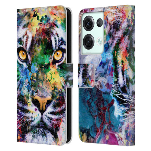 Riza Peker Animal Abstract Abstract Tiger Leather Book Wallet Case Cover For OPPO Reno8 Pro